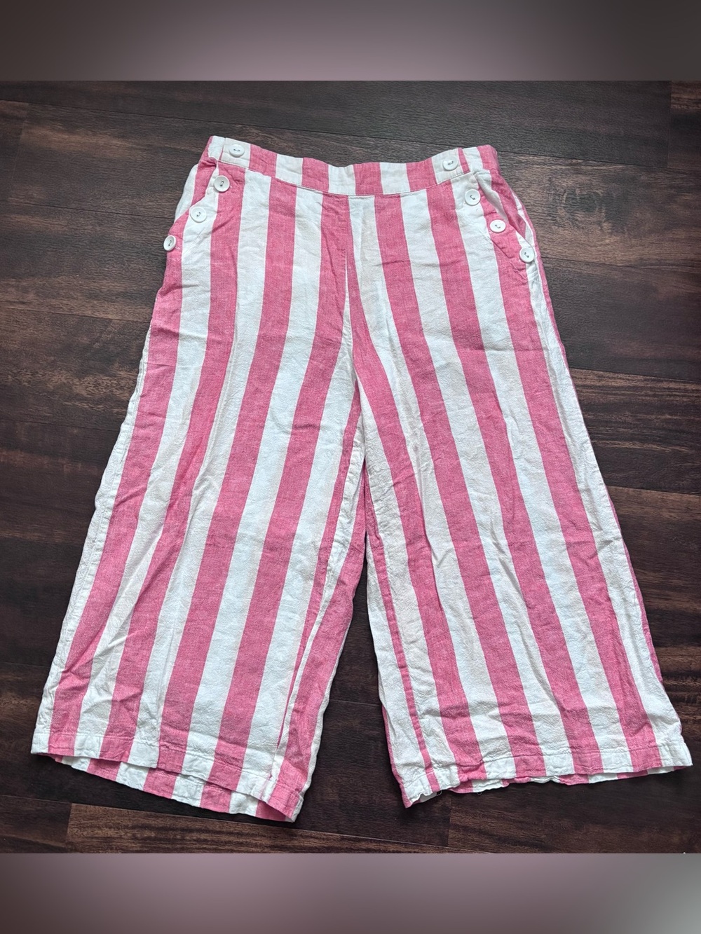 Cato linen blend pink and White Striped Wide Leg Button Accent Pants sz L